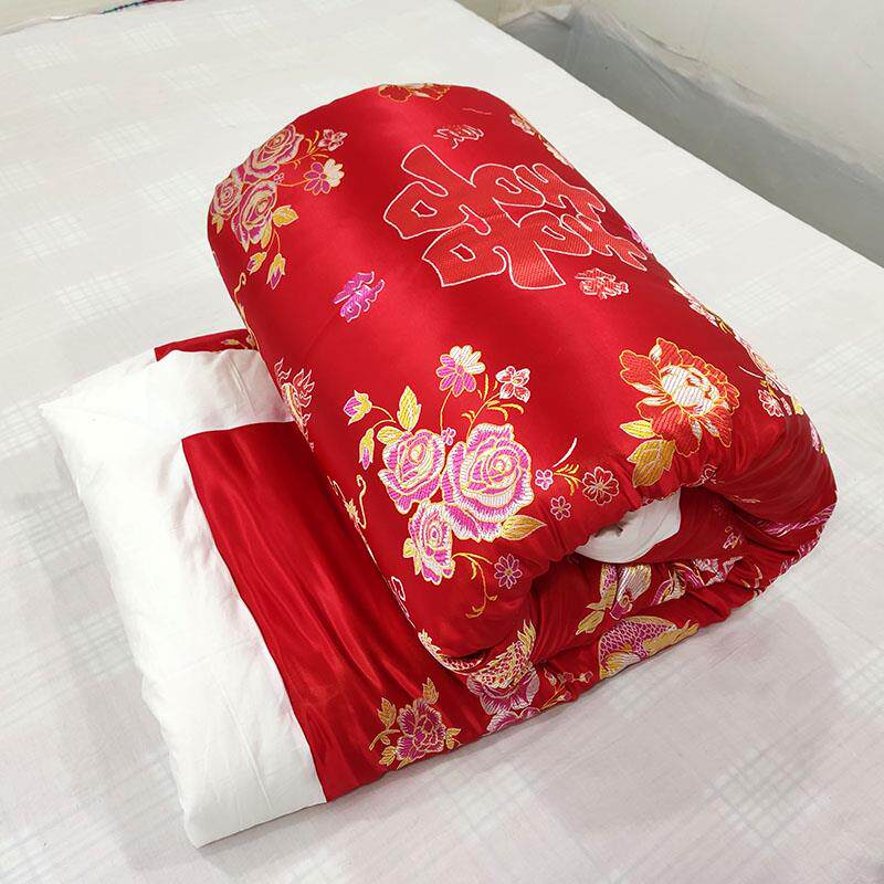 定做手工老式丝绸缎被子结婚嫁妆喜被大红龙凤锦缎冬季绸缎棉花被