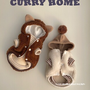 CURRY HOME狗狗衣服冬款加绒加厚可爱韩系外套小型犬幼猫约克夏