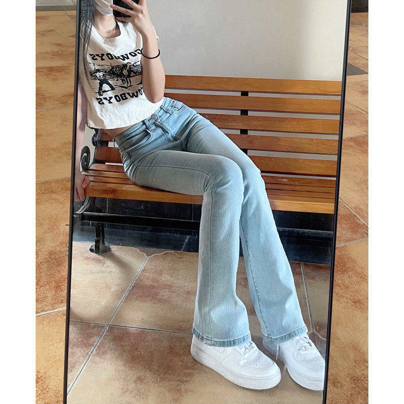 法式浅色微喇叭牛仔裤女2025年秋季新款高腰弹力显百搭辣妹微叭