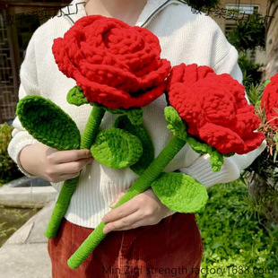 成品仿真超大玫瑰花手工钩织冰条线花束送妈妈教师节母亲节