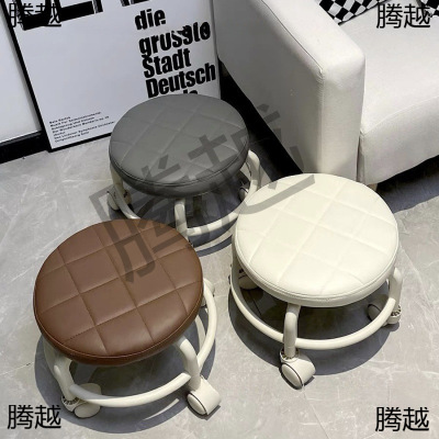 滑轮矮凳万向轮小板凳儿童学步修脚擦地凳美缝圆凳家用带娃小凳子