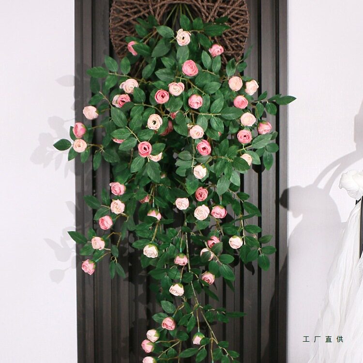 仿真玫瑰花藤仿生墙面遮挡壁挂墙上装饰绿植假花藤条墙壁挂花吊花