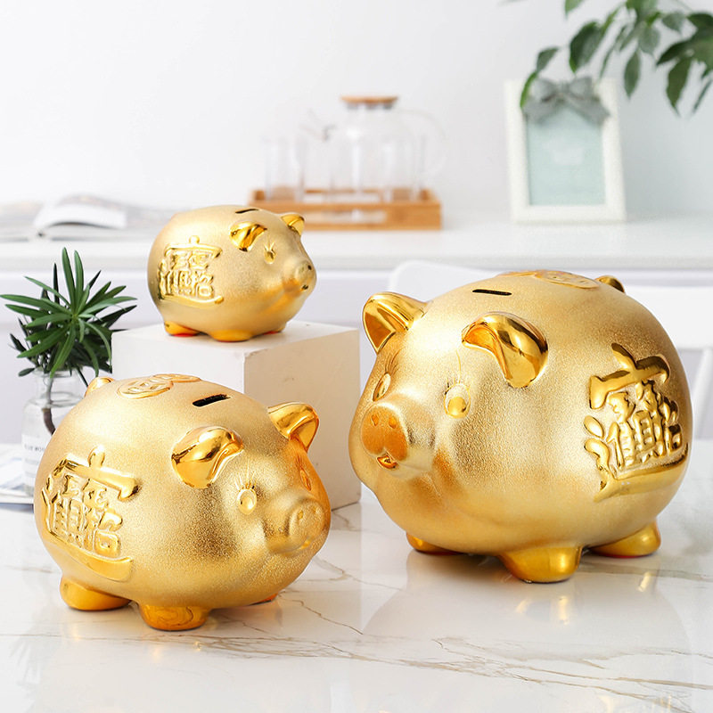 陶瓷冬瓜猪金猪存钱罐摆件7/8/9/1招财储蓄罐家居创意彩色猪