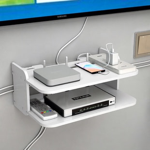 严选路由器收纳盒墙上WIFI电视机顶盒插座排插打孔免置物架壁挂式