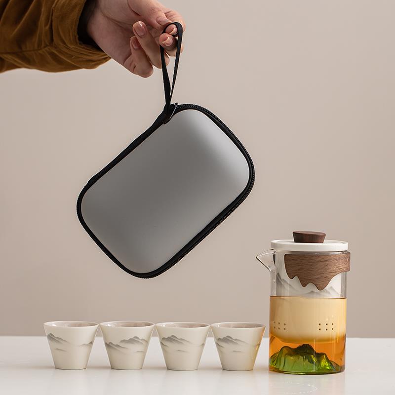 陶瓷旅行茶具套装便携式快客杯户外便携户外功夫茶杯泡茶壶随手礼