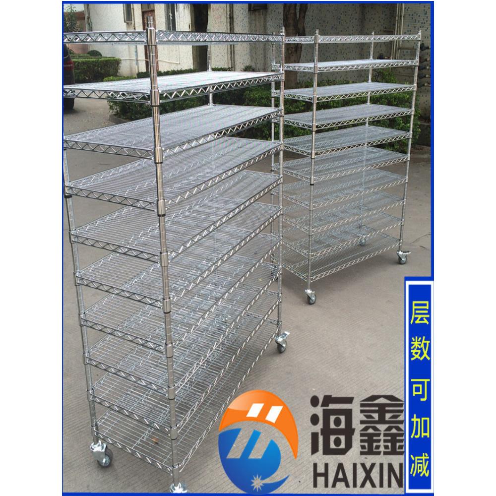 货架储物架镀铬置物架不锈钢展示架防静电带轮多层移动多功能层架