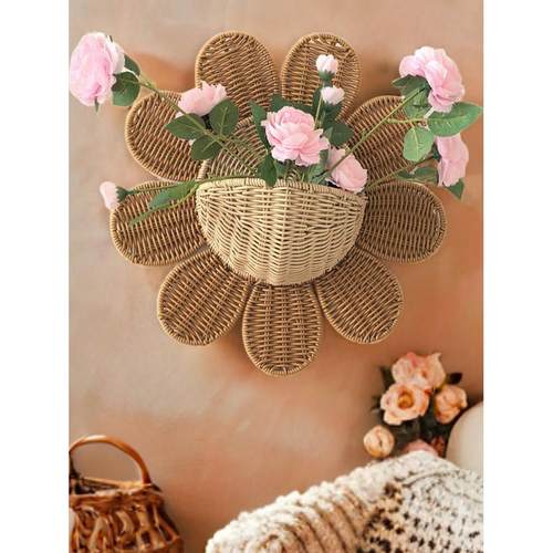北欧风藤编壁挂篮入门钥匙收纳筐浴室雏菊壁挂篮儿童房墙壁装饰