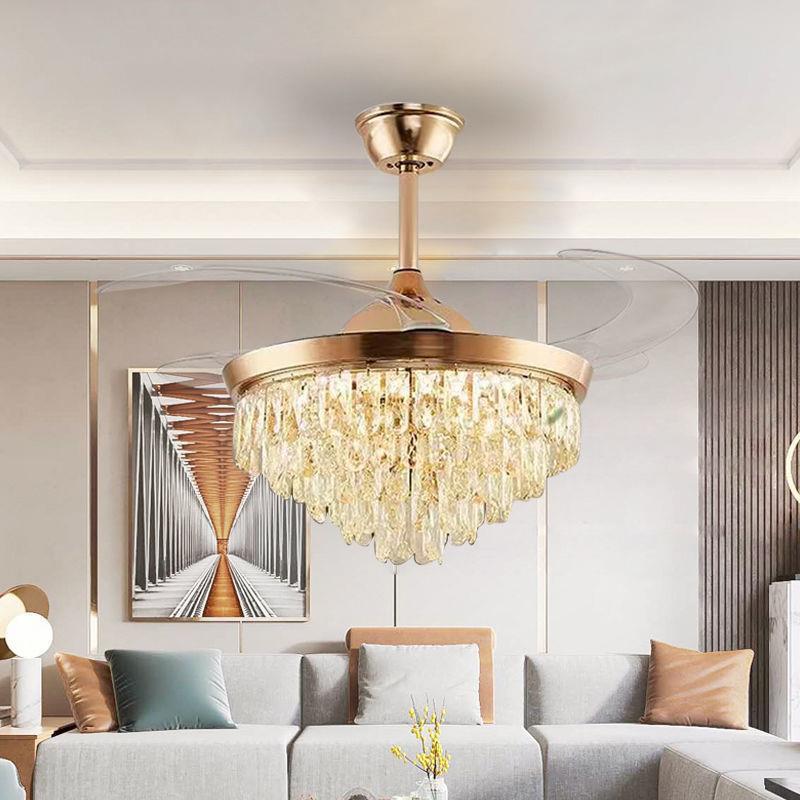 晶gk水隐风扇形灯吊扇客餐厅卧室带风扇灯智能984离线灯语音静音