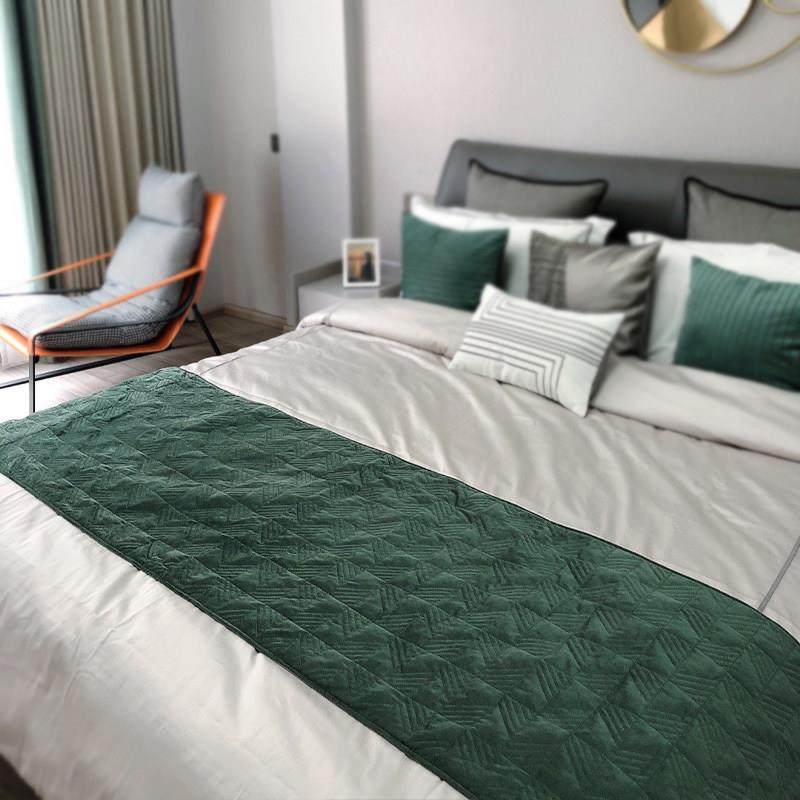 绿色夹棉绒布床盖轻奢欧式绗缝图案样板间床尾巾床尾毯搭毯可水洗,床上用品,床盖,淘宝优惠券,粉丝福利购,淘宝优惠卷