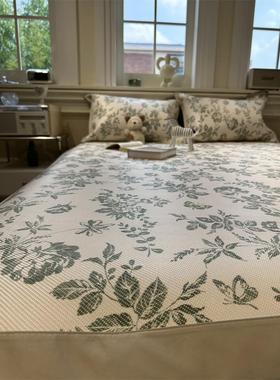 冰藤席法式茶歇绿色碎花可机洗夏凉席三件套空调席子柔软1.5m1.8