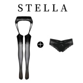 STELLA 性感纯欲一体式 吊带丝袜女黑丝过膝大腿袜超薄撞色蕾丝袜