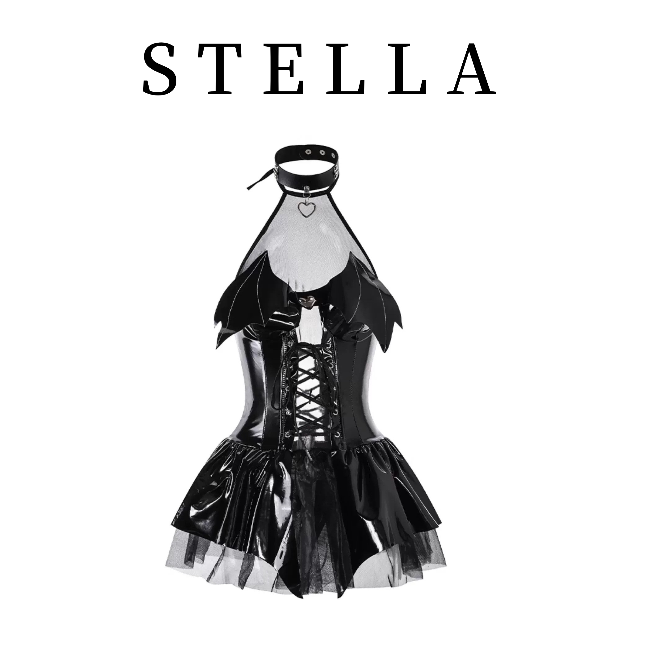 STELLA 可爱漆皮pu小恶魔制服cos万圣节服装魅魔连衣裙睡裙
