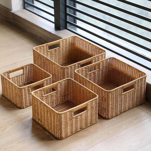 客厅整体橱柜置物篮 电视柜格子收纳筐塑料藤编 茶几杂物整理篮正