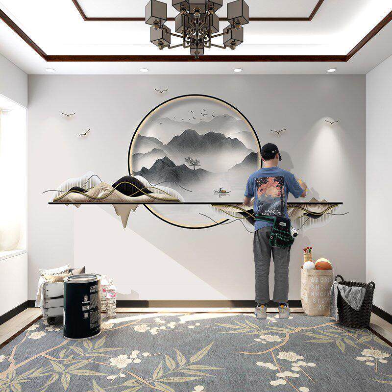 电视背景墙壁纸自粘装饰客厅卧室中式山水3d立体墙贴纸8d墙纸贴画