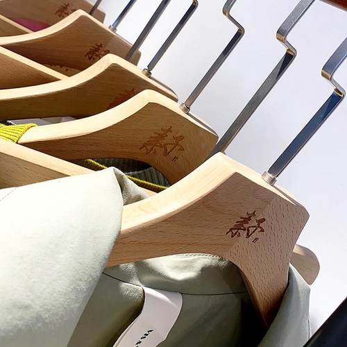 韩版无漆衣帽间榉木原木色实木衣架男女植绒防滑服装店无痕撑挂质