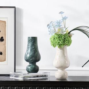 简约现代大理石圆圈花瓶摆件黄洞石花器样板房客厅桌面家居装饰品