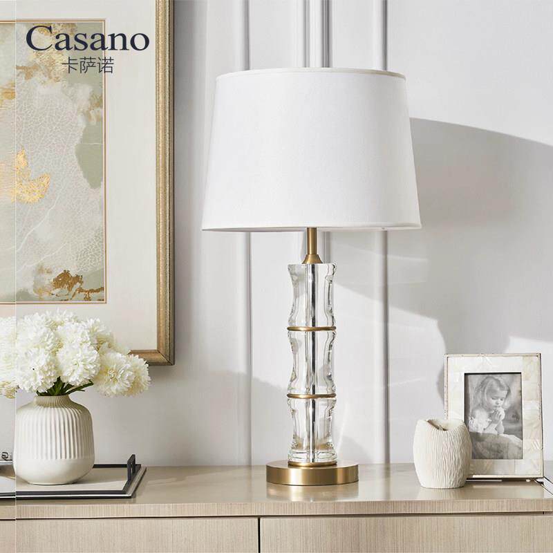 轻奢竹间刻印水晶台灯沙发床头灯主卧欧式高端欧式高级感艺术极简