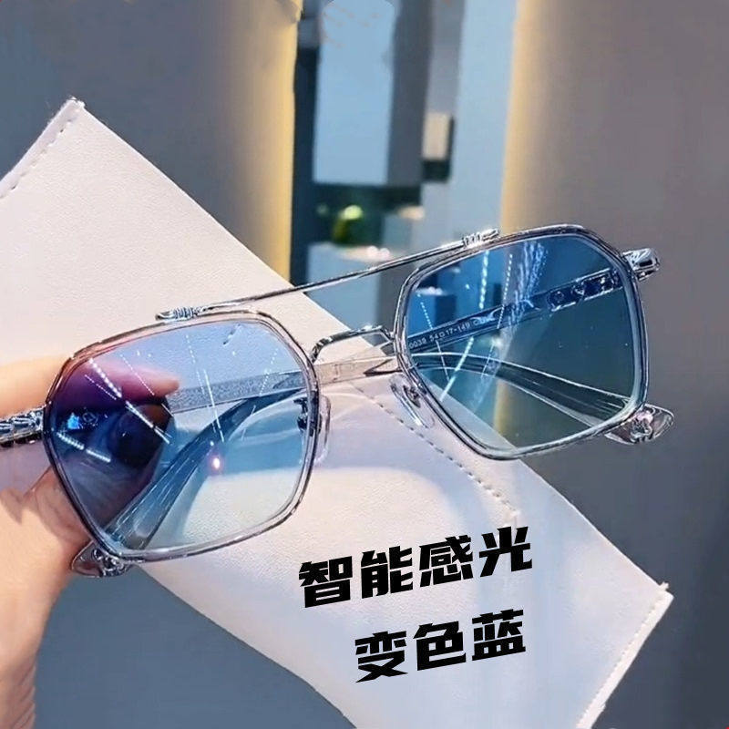 2026新款双梁变色太阳镜克罗伈可配近视墨镜伟霆同款变蓝色平光镜