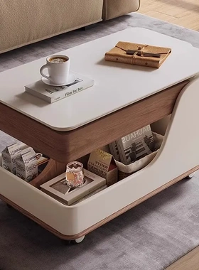 活动茶几客厅家用 升降茶几可移动钢化玻璃多功能全实木沙发边几