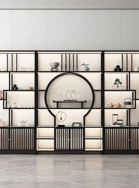 博古架轻奢现代高级感 新中式客厅茶柜置物架子多宝阁摆件展示柜