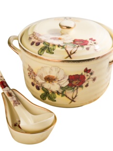 高档汤碗带盖大号陶瓷汤盆汤窝家用菜碗煲勺子套装 欧式 餐具礼品