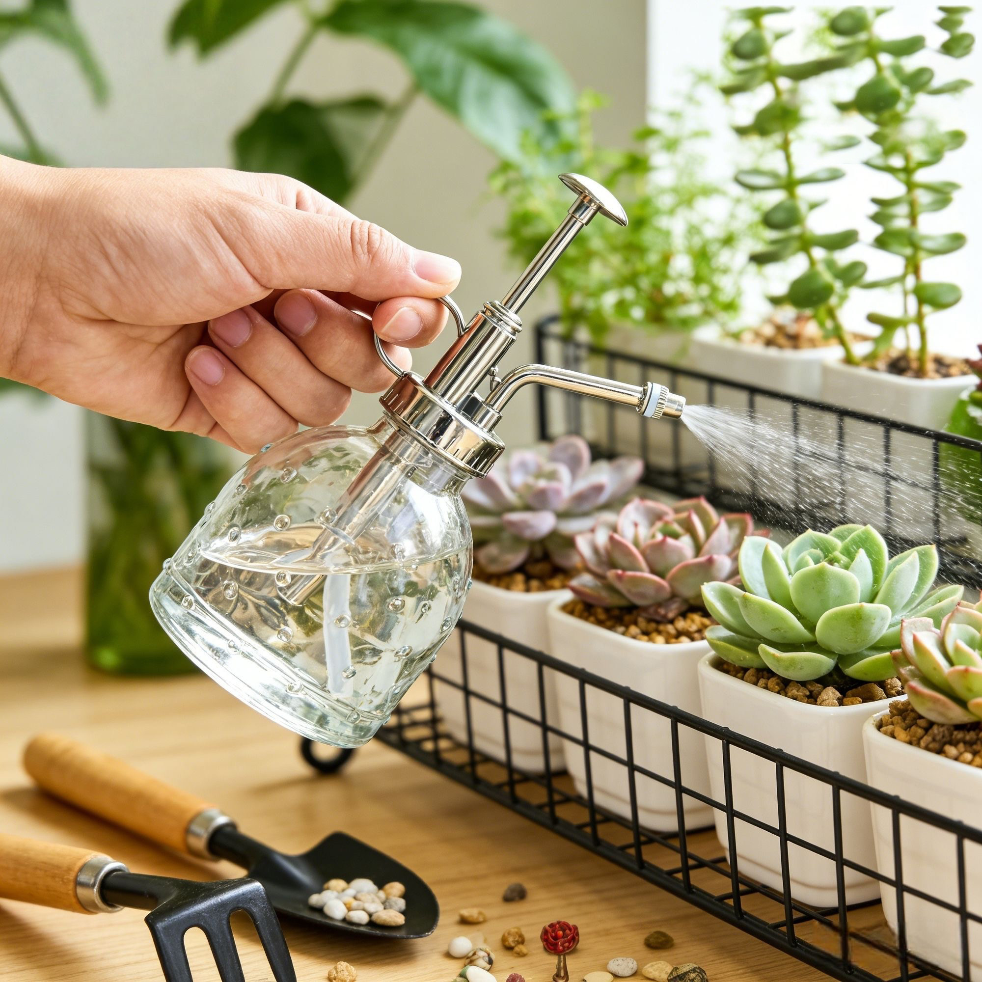 北欧简约透明玻璃喷壶多用桌面园艺家用盆栽多肉洒水浇水壶浇花
