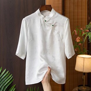 速发中国风复古盘扣2夏420季新款大码旗袍式上衣改良t恤