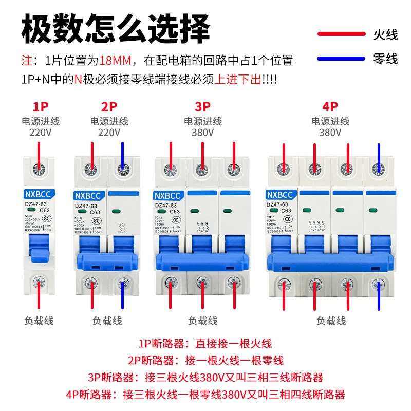 速发DZ47-6A空气开关小型断路器P4P空开2A 1p2用保护器100A125A