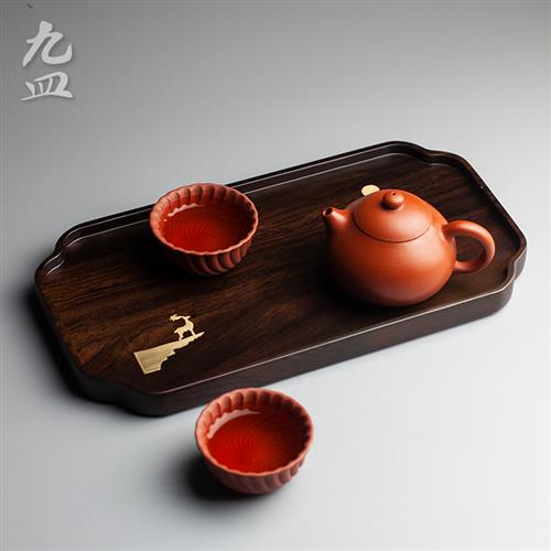 速发九皿整块实木茶盘黑檀木干托盘壶用小茶台茶泡家承功夫茶具托