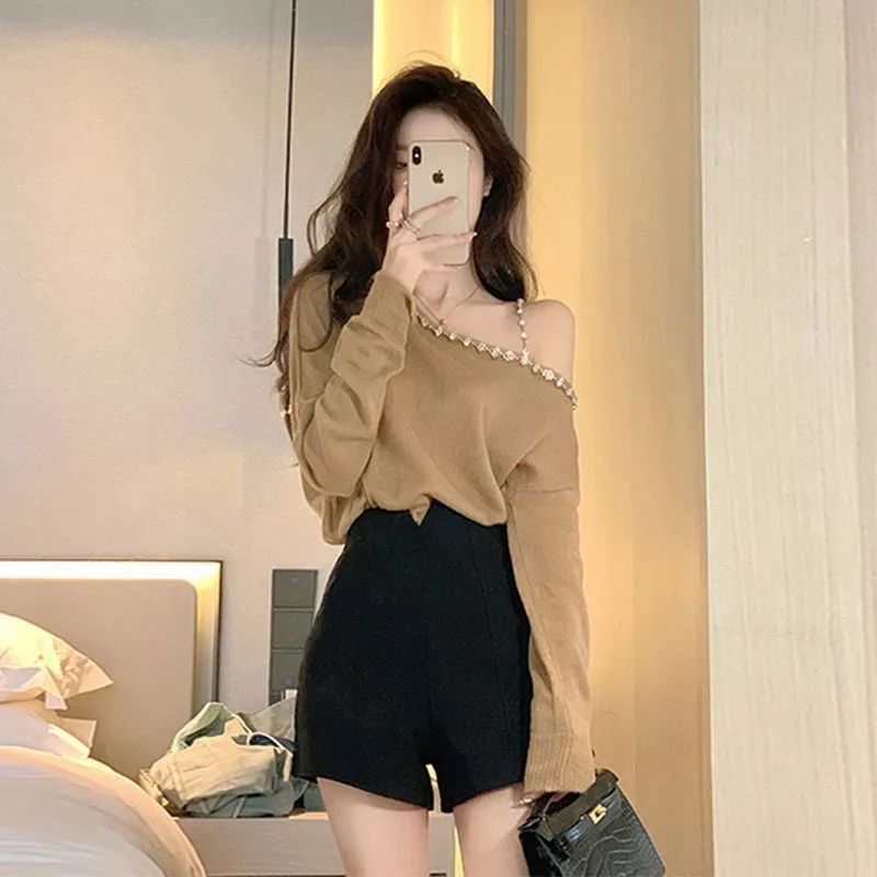 速发套装弹20肩5新款辣妹镶钻露2上衣+高腰春力短裤子
