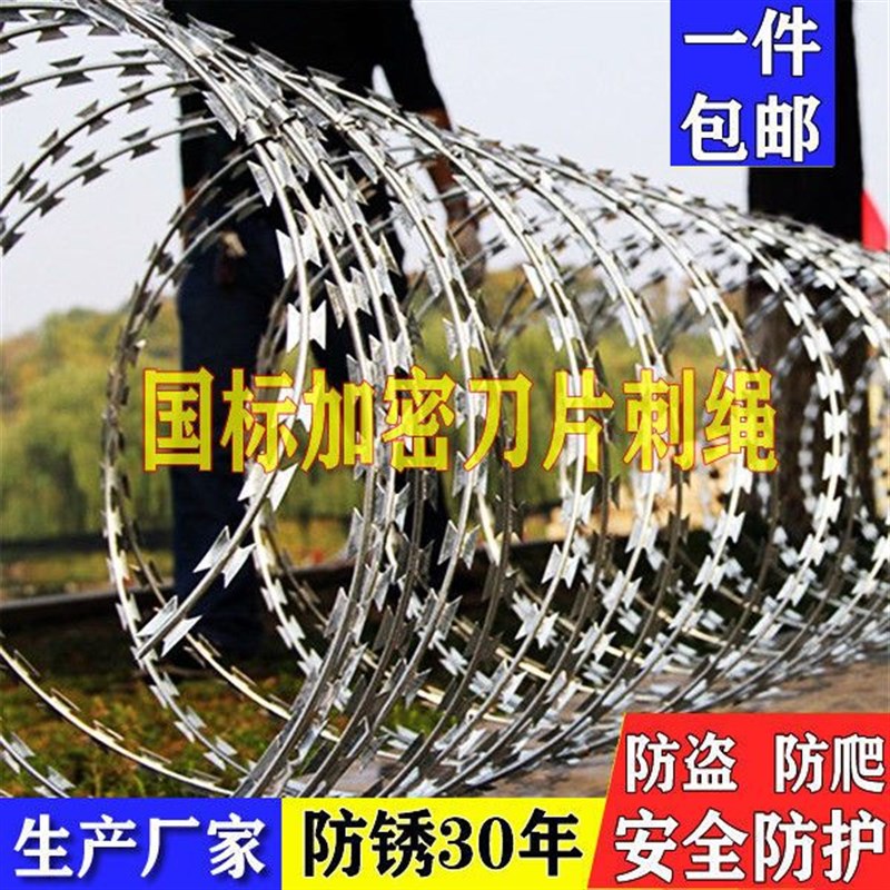 速发刀片刺绳刺网刺防盗滚笼刺蛇腹丝围墙防攀锈防爬铁蒺藜带刺铁