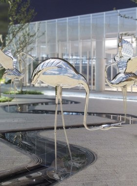 速发不锈钢仙鹤雕塑售楼部池属镜面火烈饰户外水金装鸟艺术品摆件