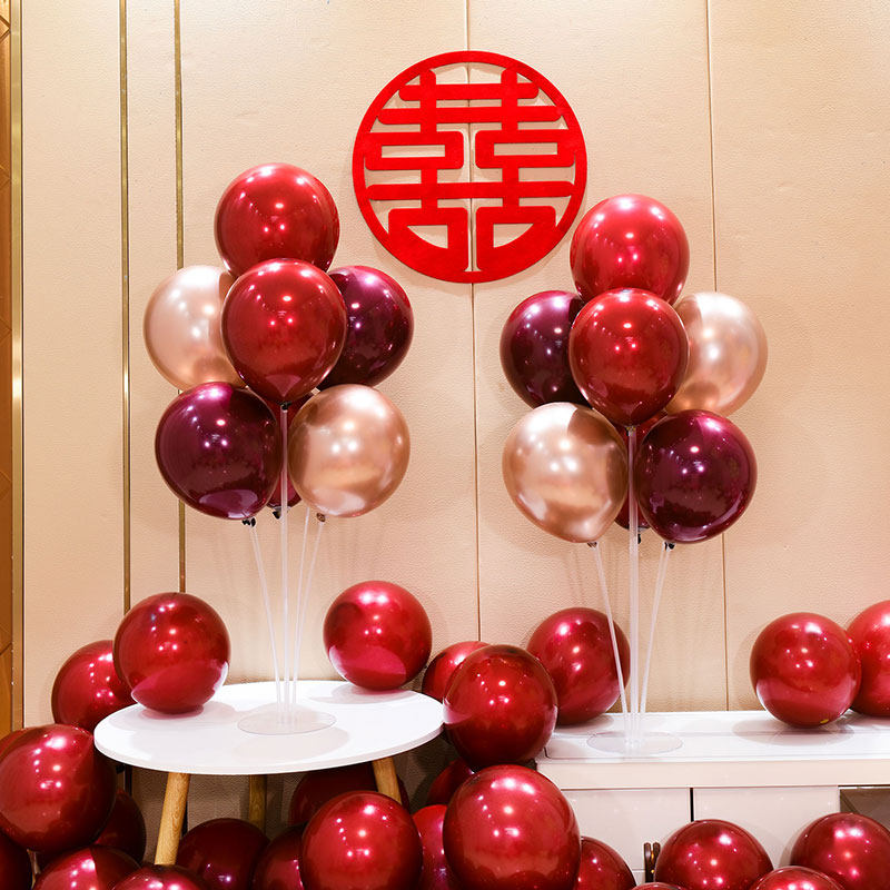 速发结婚布置气球饰飘婚房卧室装桌浪漫婚礼汽球立柱置座支架布底