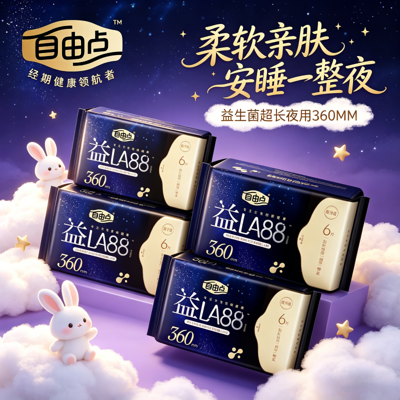 自由点益生菌卫生巾夜用360超薄防漏正品姨妈巾整箱官方旗舰