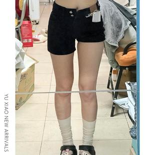 黑色牛仔热辣短裤 女夏季 高腰胖mm大码 显瘦小个子弹力遮胯a字热裤