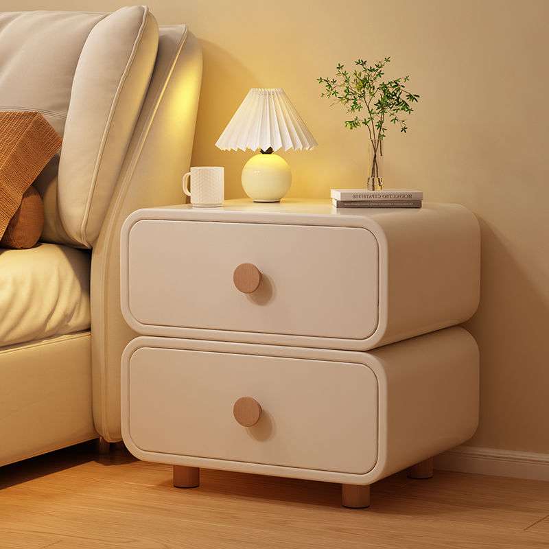 奶油床头柜卧室实木家用皮质床边柜极简简约现代新款安装小型收纳