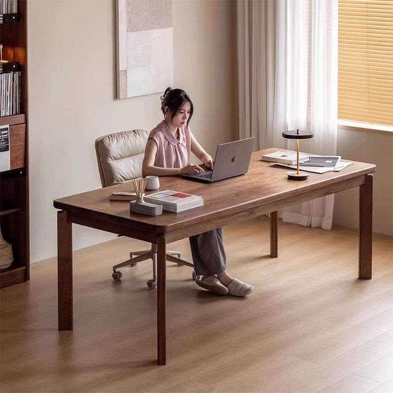 黑胡桃木书桌实木餐桌电脑桌客厅书法桌子家用写字长桌北欧工作台