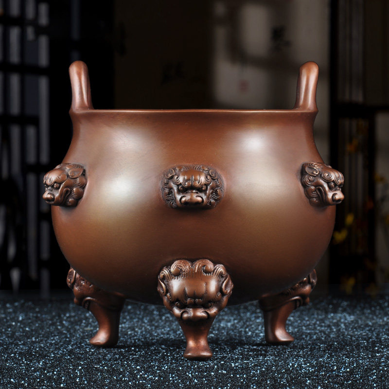 紫铜九狮炉香道香炉铜三足香炉线香炉檀香炉家用佛堂寺庙供佛香炉,家居饰品,桌面摆件,淘宝优惠券,粉丝福利购,淘宝优惠卷