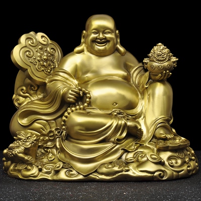黄铜弥勒佛摆件笑口常开大肚笑佛如意弥勒佛像家用寺庙佛堂供奉
