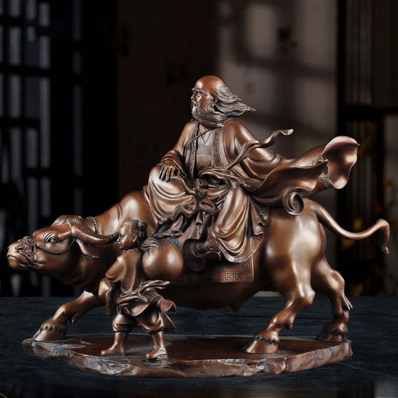 紫铜老子骑牛摆件老子出关童子像