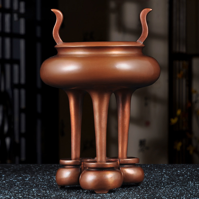 紫铜带底细足圆形香炉铜线香炉檀香炉家用寺庙佛堂供奉香道香炉,家居饰品,桌面摆件,淘宝优惠券,粉丝福利购,淘宝优惠卷