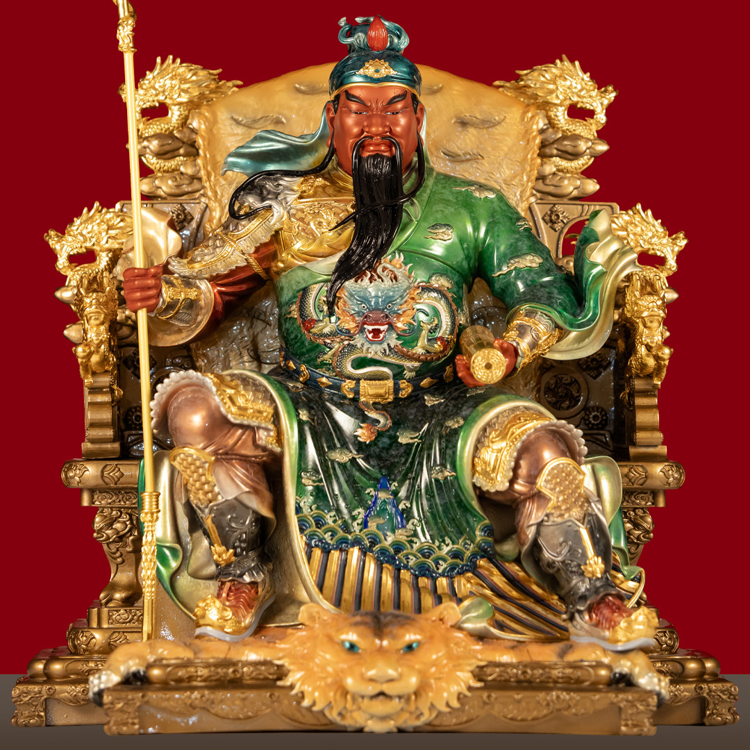 黄铜珐琅彩春秋关公摆件招财武财神爷看书关公像关帝圣君佛像供奉