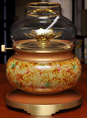 黄铜珍珠红多彩调光油灯酥油灯防风灯座长明灯家用敬神供佛油灯