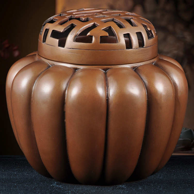 紫铜香道香炉瓜瓣四喜熏香炉客厅茶室书房静心安神沉香盘香香薰炉,家居饰品,桌面摆件,淘宝优惠券,粉丝福利购,淘宝优惠卷