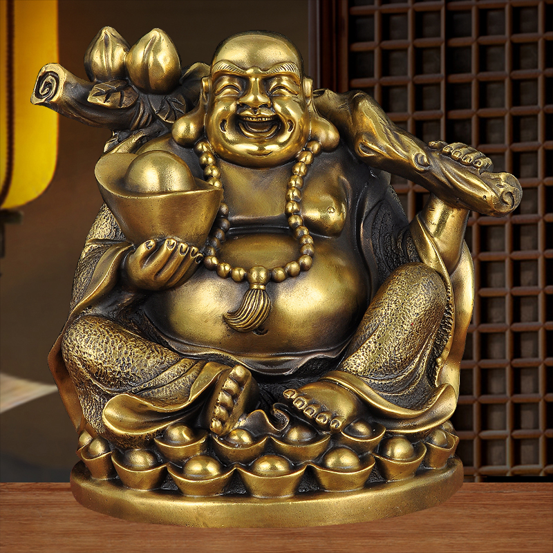 全铜弥勒佛摆件大肚弥勒佛笑佛托