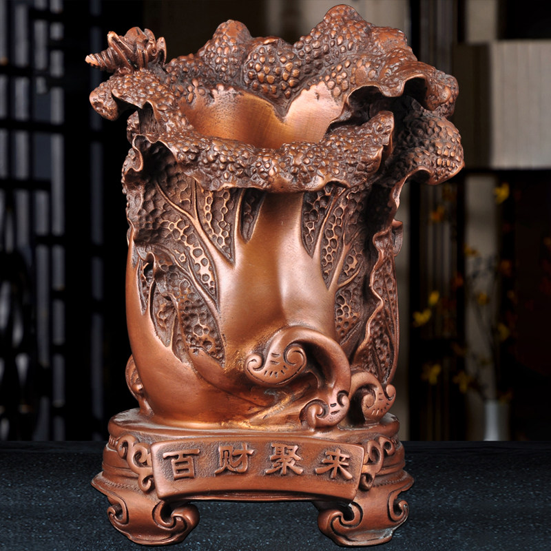 紫铜百财聚来笔筒摆件创意文房四宝摆设家居客厅书房办公室装饰品,家居饰品,桌面摆件,淘宝优惠券,粉丝福利购,淘宝优惠卷