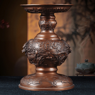 紫铜龙凤烛台摆件蜡烛台供佛灯一对长明灯插蜡烛的佛堂供奉佛具