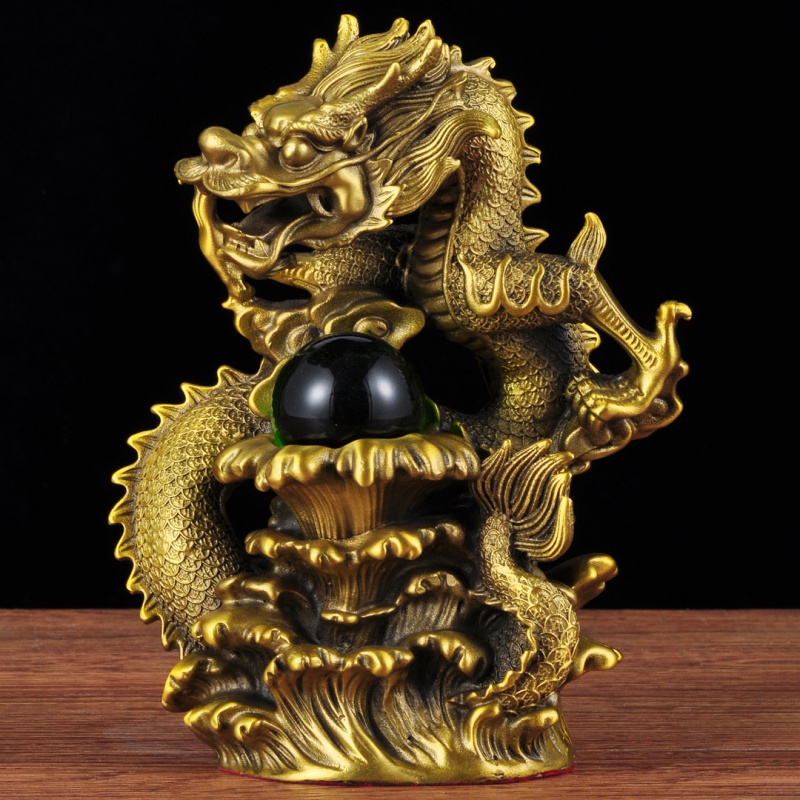 黄铜招财龙生肖摆件财龙戏珠