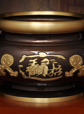 黄铜深啡招财圆唇香炉家用财神关公观音供奉上香的烧香插香线香炉