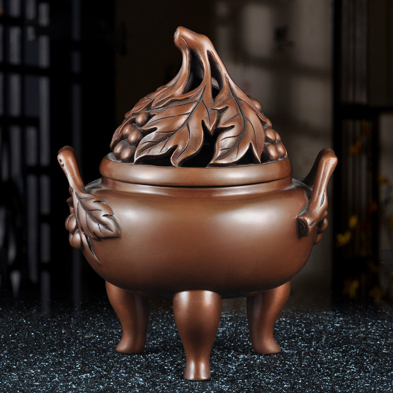 紫铜葡萄盖三足熏香炉香道香炉禅室静心安神茶室沉香盘香香薰炉,家居饰品,桌面摆件,淘宝优惠券,粉丝福利购,淘宝优惠卷